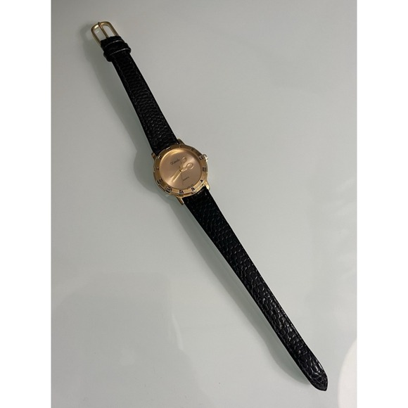 Vintage XANADU Women Watch Scissor Hands WORKS Gold Tone Black Leather Swiss - Picture 3 of 16